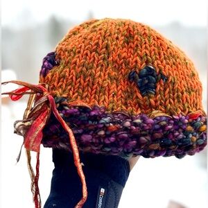 Handcrafted Orange and Purple Knit Hat